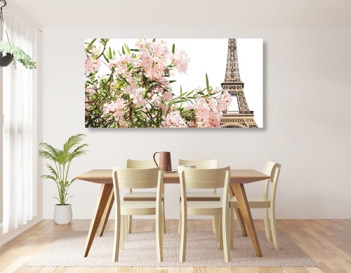 Obraz Eiffelova věž a růžové květy