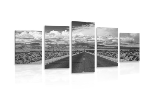5-dílný obraz černobílá cesta v poušti