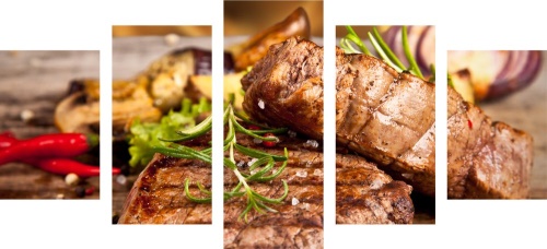 5-dílný obraz grilovaný hovězí steak