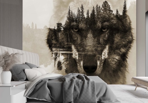 Fototapeta, Vlk lesní zvíře v mlze