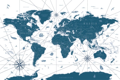 Tapeta mapa světa v modrém provedení