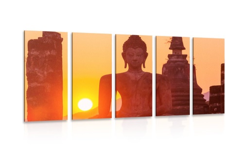 5-dílný obraz socha Buddhy uprostřed kamenů