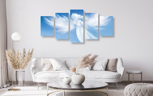 5-dílný obraz podoba anděla v oblacích