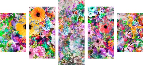 5-dílný obraz pestrobarevné květiny