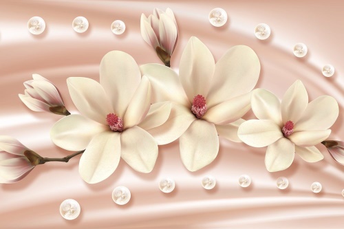 Tapeta magnolie s perlami na saténovém pozadí