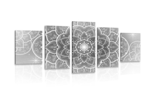 5-dílný obraz orientální Mandala v černobílém provedení