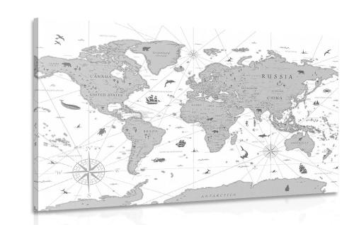 Obraz černobílá mapa