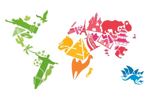 Tapeta mapa světa se symboly kontinentů