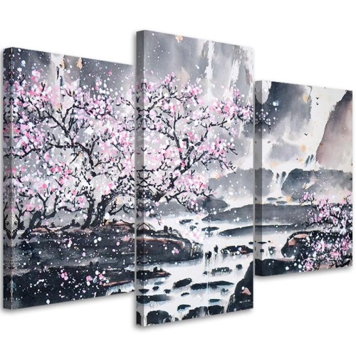 Obraz na plátně třídílný Japonsko Cherry Blossom Pink Nature