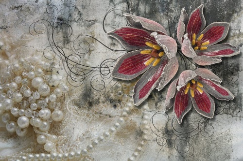 Samolepící tapeta květiny s perlami