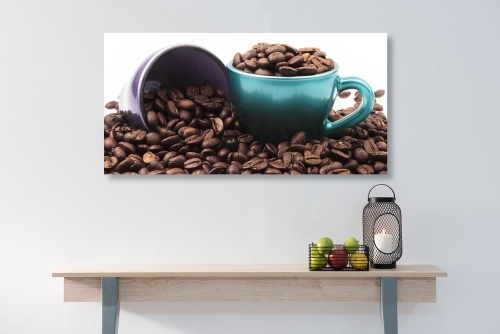Obraz šálky s kávovými zrnky