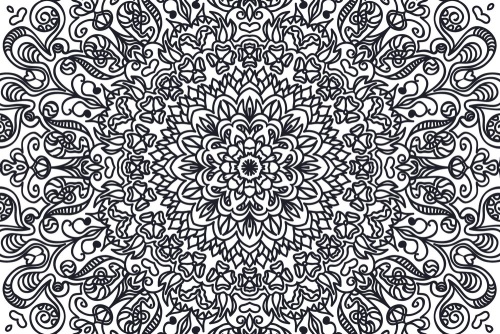 Tapeta mandala s motivem květin v černobílém