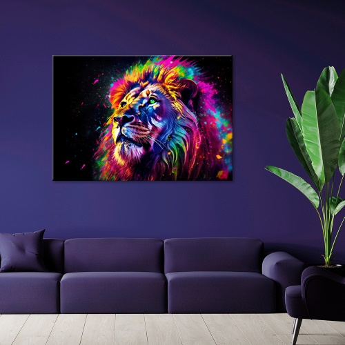 Obraz na plátně, Neonový lev Barevný