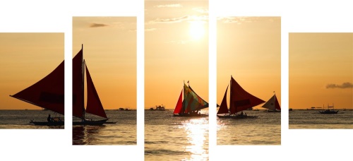 5-dílný obraz nádherný západ slunce na moři