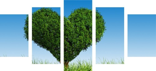5-dílný obraz strom ve tvaru srdce
