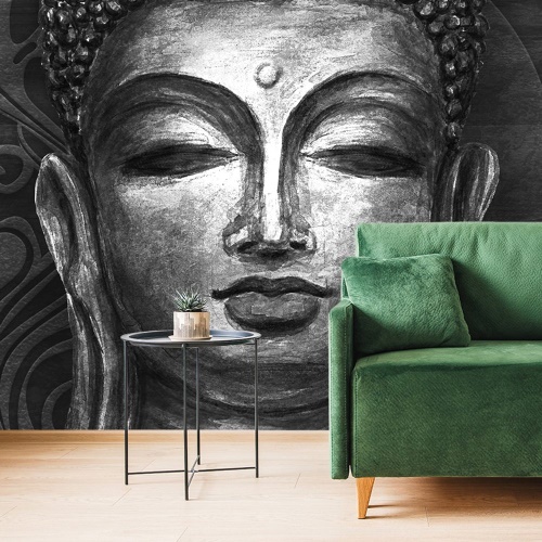 Samolepící tapeta tvář Buddhy v černobílém provedení
