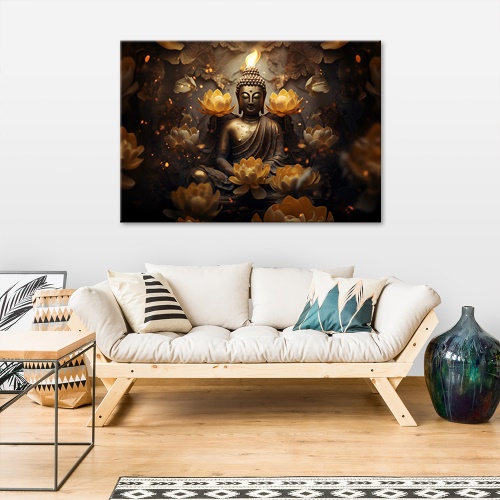 Obraz na plátně, meditující buddha květiny