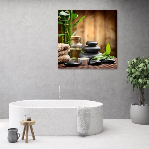 Obraz na plátně, Složení Zen z černých kamenů a bambusu
