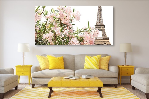 Obraz Eiffelova věž a růžové květy