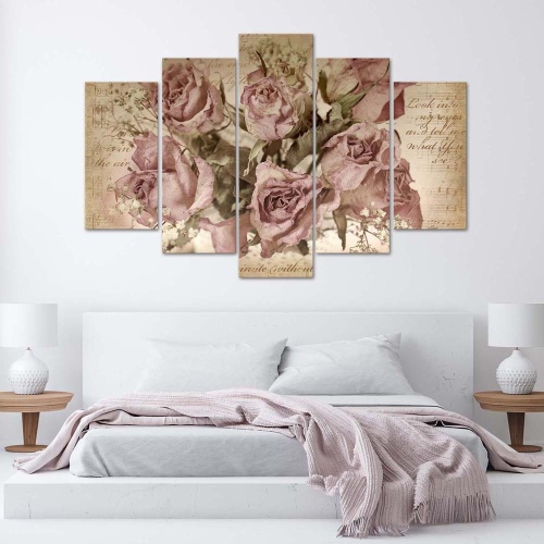 Obraz na plátně pětidílný Růžové růže Květiny