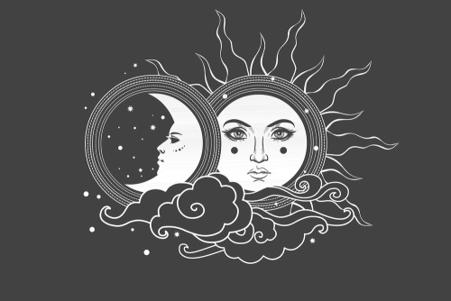 Obraz černobílá harmonie slunce a měsíce