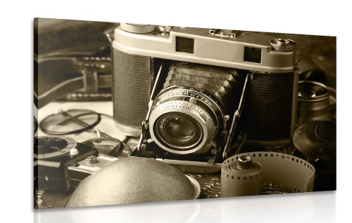 Obraz starý fotoaparát v sépiovém provedení