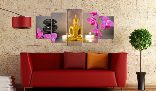 Obraz - Golden Buddha and orchids