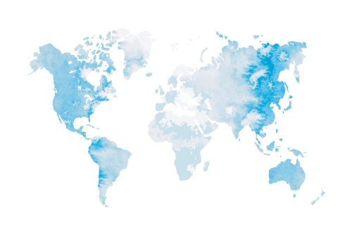 Samolepící tapeta akvarelová mapa světa ve světle modré barvě