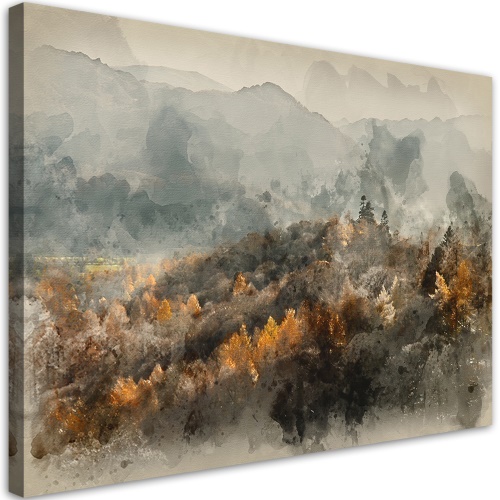 Obraz na plátně, Podzimní les v mlze