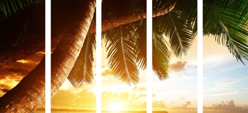 5-dílný obraz východ slunce na karibské pláži