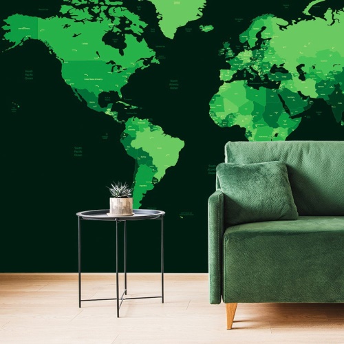 Samolepící tapeta detailní mapa světa v zelené barvě