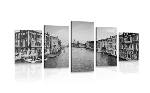 5-dílný obraz slavný kanál v Benátkách v černobílém provedení