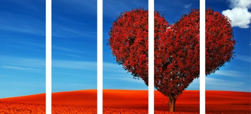 5-dílný obraz nádherný strom ve tvaru srdce