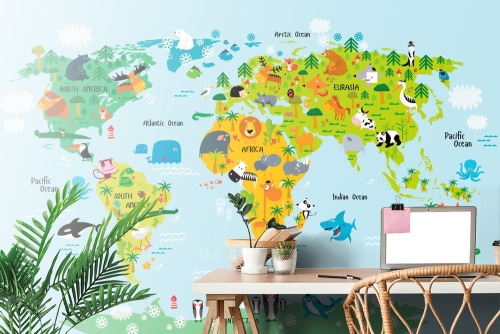 Samolepící tapeta dětská mapa světa se zvířátky