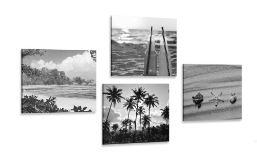 Set obrazů dovolená u moře v černobílém provedení