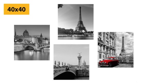Set obrazů  Paříž s retro červeným autem
