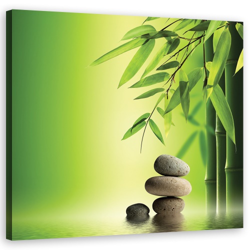 Obraz na plátně, Zen a bambusové kameny na zeleném pozadí
