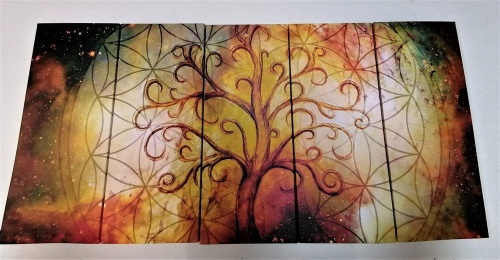 5-dílný obraz strom s květinou života