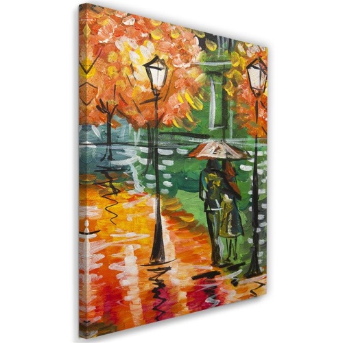 Obraz na plátně Pár Podzimní déšť jako malovaný