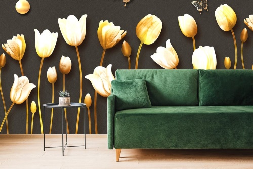 Samolepící tapeta tulipány se zlatým motivem