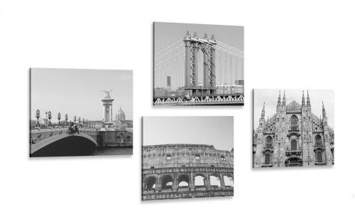Set obrazů města v černobílém provedení