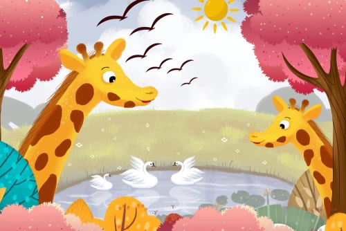 Obraz žirafy u jezírka