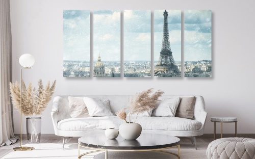 5-dílný obraz zimní Paříž
