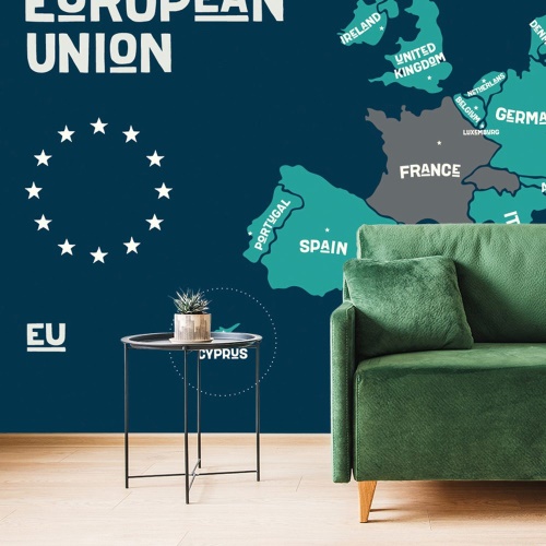 Tapeta naučná mapa s názvy zemí Evropy