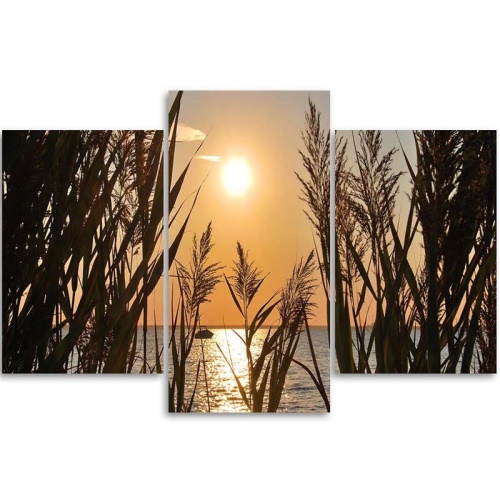 Obraz na plátně třídílný Západ slunce u jezera
