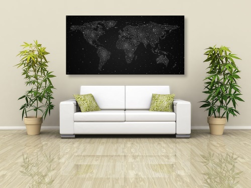 Obraz mapa světa s noční oblohou v černobílém provedení