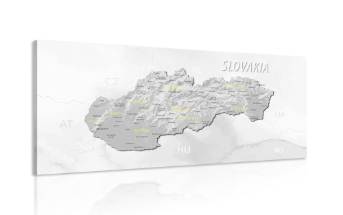 Obraz decentní šedo-žlutá mapa Slovenska
