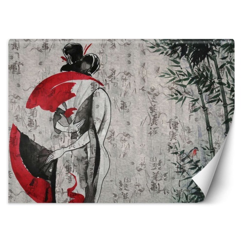 Fototapeta, Japonská gejša s vějířem Abstraktní