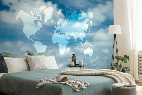 Samolepící tapeta mapa světa s nebeským pozadím