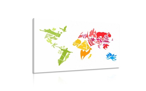 Obraz mapa světa se symboly jednotlivých kontinentů